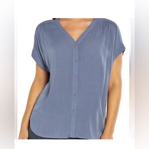 NWT Orvis Women's Short Sleeve Button Front Rayon Blouse Shirt Blue